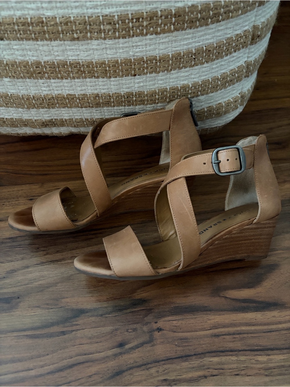 Lucky Brand Tan Leather Wedge Sandals